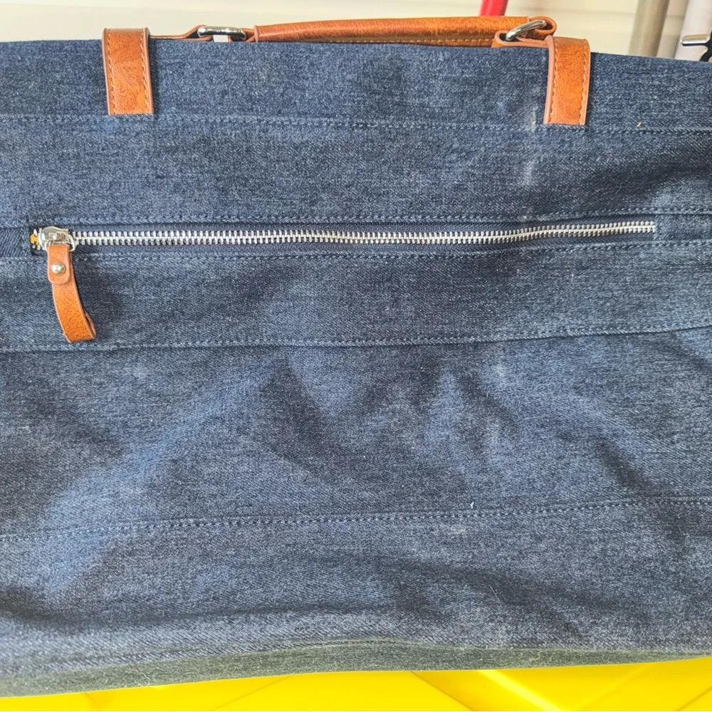 Brown and denim Blue Messenger Bag